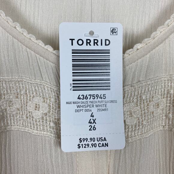 Torrid Whisper White Cream Gauze Y Neck Maxi Dress Sz.4 NWT - Picture 9 of 16
